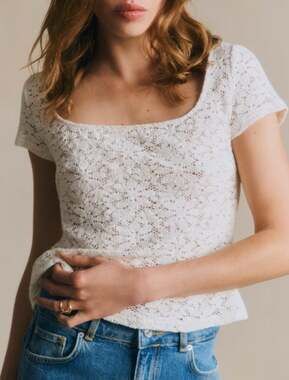 Sezane Ilanya Guipure Lace Top Women's Size 8 Ecru